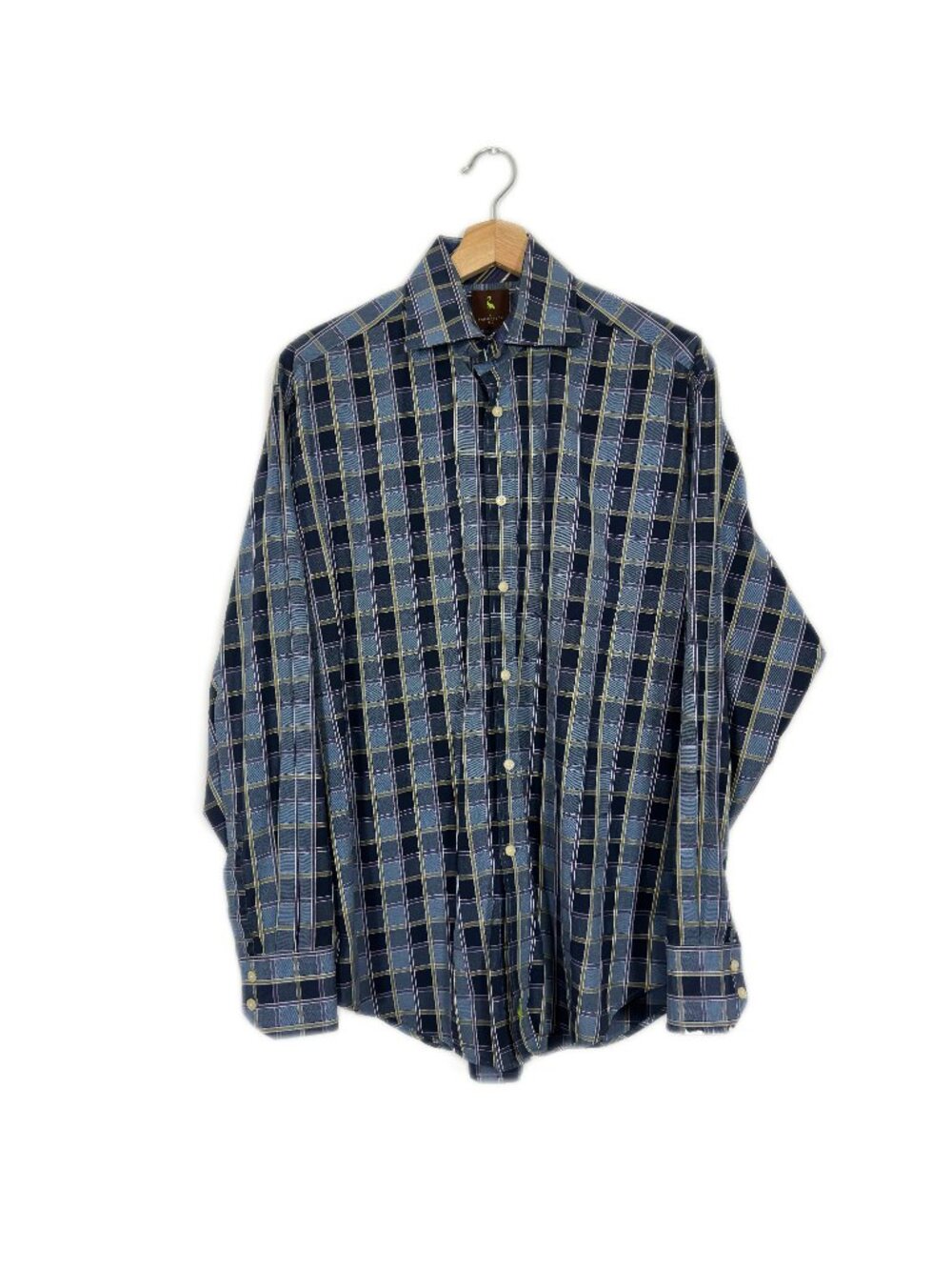 Tailorbyrd Mens Plaid Button Front Shirt Large Blue Cotton Business Casual Prep
